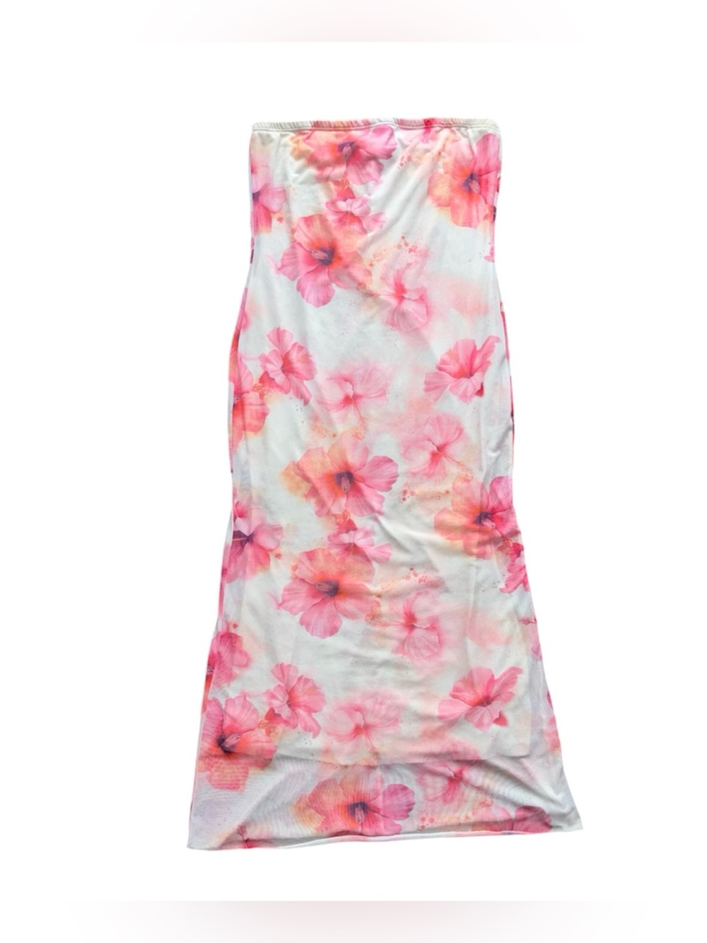 🌺See You Monday Pink / Cream Floral Strapless Dress Size XL🌺